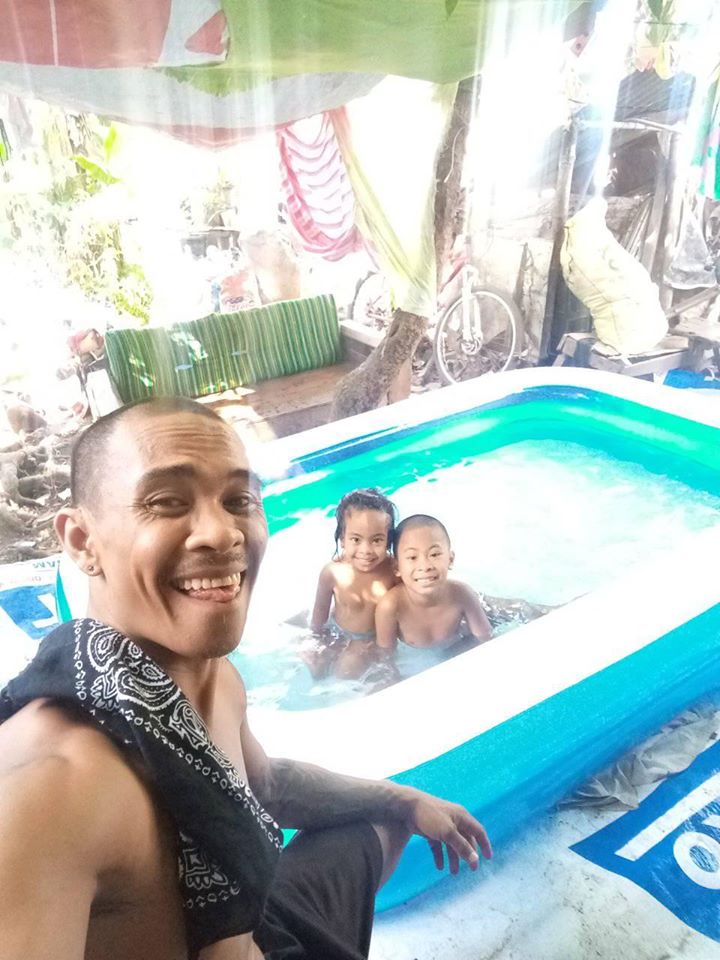 makeshift pool for his kids