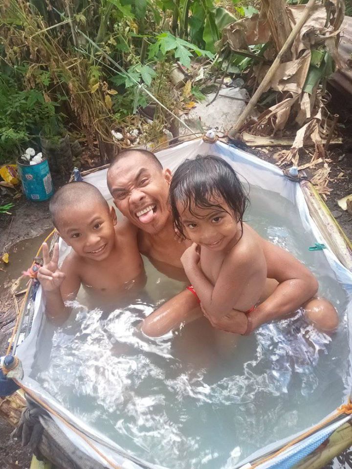 makeshift pool for his kids